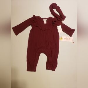 Cat & Jack Maroon Ruffle One Piece And Headband Set